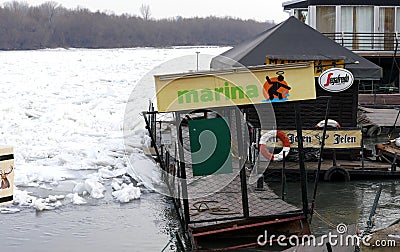 Frozen Danube river in Belgrade Editorial Stock Photo