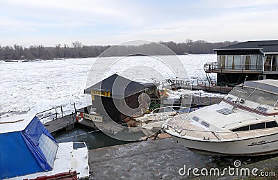 Frozen Danube river in Belgrade Editorial Stock Photo