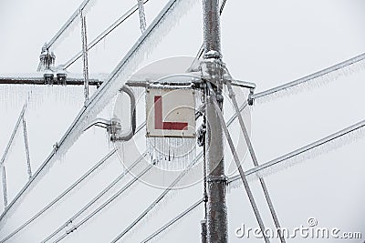 Frozen electrical lines Stock Photo