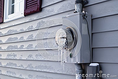 Frozen Electrical Utility Meter Stock Photo