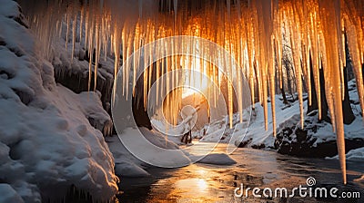 Frozen Fire: Mesmerizing Icicles In Forests K2 Stock Photo