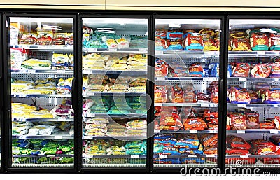 Frozen foods shelves Editorial Stock Photo