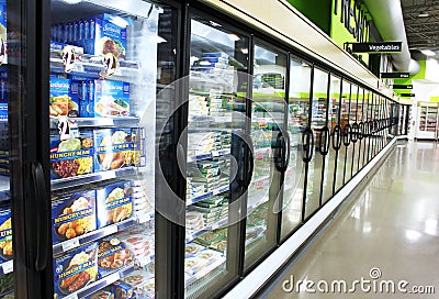 Frozen foods in supermarket Editorial Stock Photo