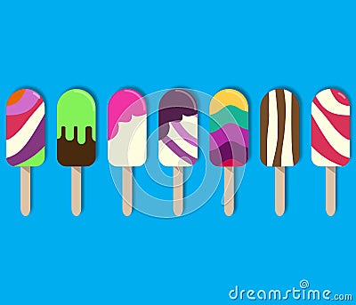 Frozen fruit Juice Popsicles 3d vector icon. Popsicle ice cream. Ice lolly cut out collage. Vector Illustration