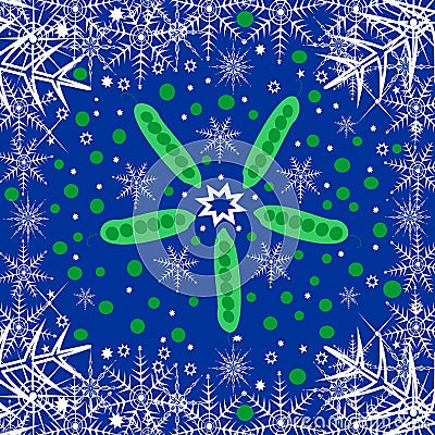 Frozen green peas on a blue background Vector Illustration