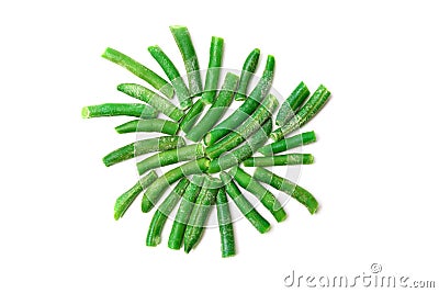 Frozen green string beans lying in a circle isolated on a white background Stock Photo