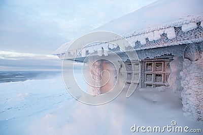 Frozen house in Finland behind arctic circle Stock Photo