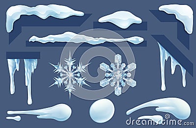 Frozen Icicles Ice and Snow Winter Design Elements Vector Illustration