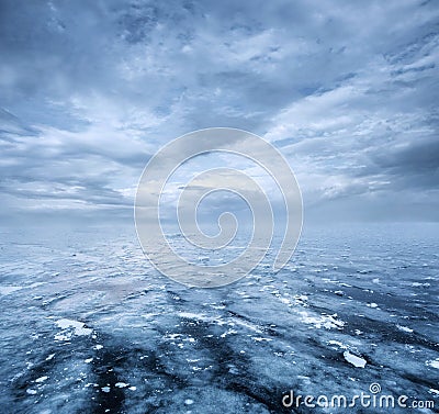 Frozen lake and dramatic sky Stock Photo