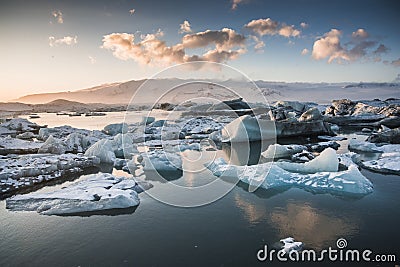 Frozen lake in the winter, Iceberg Lagoon, Iceland Stock Photo