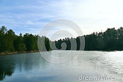 Frozen Lake Half Blue Sky Stock Photo