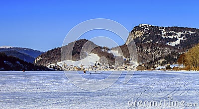 Frozen lake of Joux, Vaud, Switzelrand Stock Photo