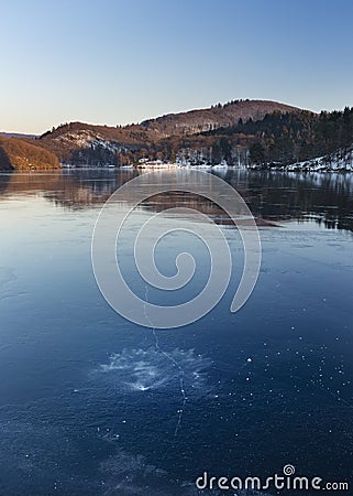 Frozen Lake Rursee At Rurberg, Germany Stock Photo