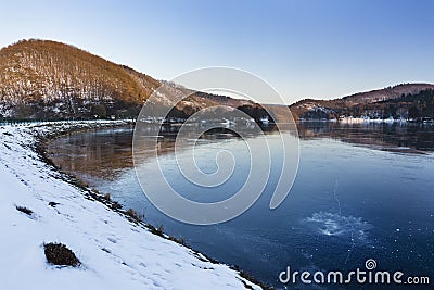 Frozen Lake Rursee At Rurberg, Germany Stock Photo