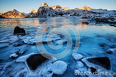 Frozen lake in the winter Stock Photo