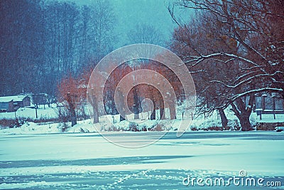 Frozen lake in winter Stock Photo