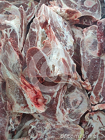 Frozen lamb meat top view on display Stock Photo