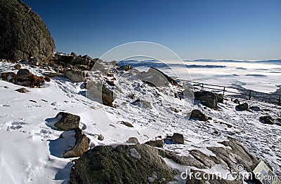 Frozen landscape with rocks Stock Photo