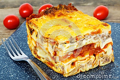 Frozen lasagna on table Stock Photo