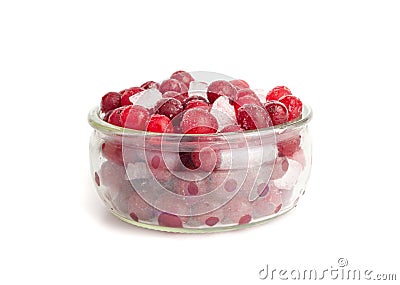 Frozen Lingonberry, Iced Cowberry, Snow Cranberry, Red Viburnum Berries, Frozen Lingonberry Stock Photo