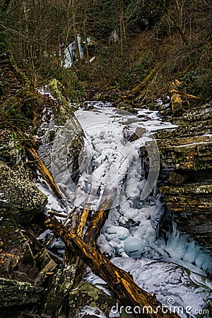 Frozen Little Stony Creek and Debris Stock Photo