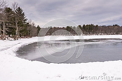 Frozen Mill Pond - Grafton, New York Stock Photo