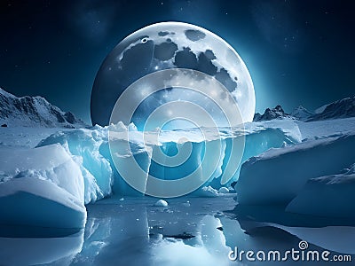 Frozen Moonbeams: Capturing the Moon's Glow on Ice Stock Photo
