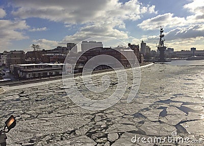 Frozen Moscow river, Russia. Editorial Stock Photo