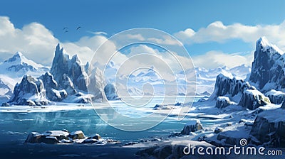 Frozen Mountains And Lake: A Breathtaking Arctic Island Illustration Stock Photo