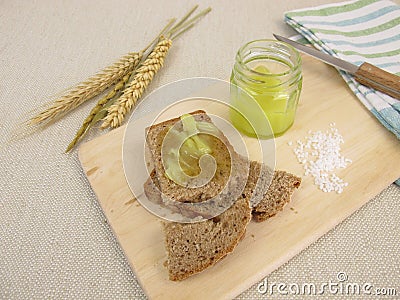 Frozen olive oil, bread and salt Stock Photo
