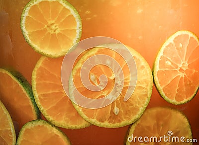 Frozen orange juice in a glass jar. Stock Photo