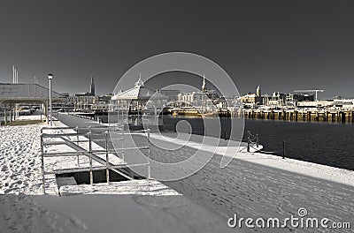 Snowy Pier and Bandstand at Dawn, Dublin Ireland Stock Photo