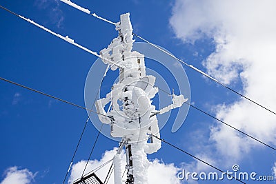 Frozen pole with frost icing Stock Photo