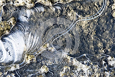 Frozen pond - Ice and water Stock Photo