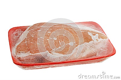 Frozen raw turkey breast on foam meat tray Stock Photo