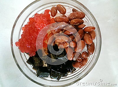 Frozen Red Beans with Colorful Jellies Stock Photo