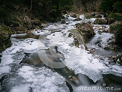 Frozen river with beautiful ice Stock Photo