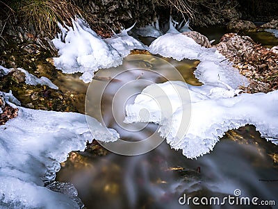 Frozen river with beautiful peace of ice Stock Photo