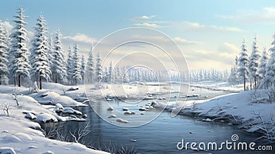 Photorealistic Winter Landscape In Drummondville Stock Photo