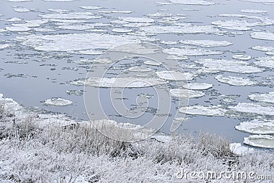 Frozen river ice floes Stock Photo