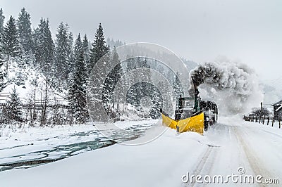 Frozen river with steam train Stock Photo