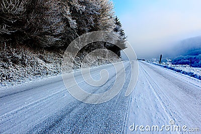Frozen darkness road Stock Photo