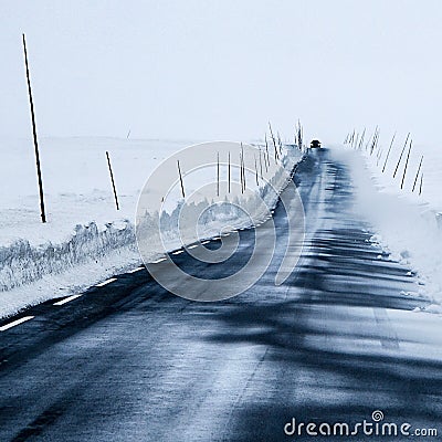 frozen route in scadinavian mountains Stock Photo