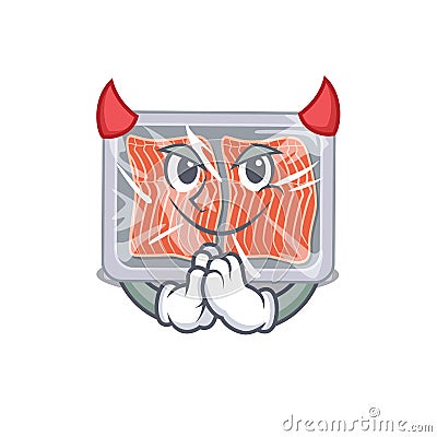 Frozen salmon dressed as devil cartoon character design style Vector Illustration