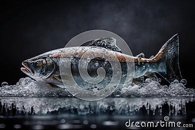 Frozen salmon on ice. AI generated Stock Photo