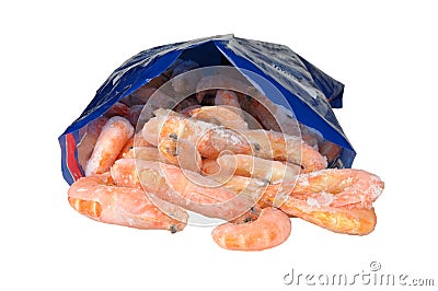 Frozen shrimp in package Stock Photo