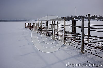 Frozen Skaneateles Lake during the winter months Stock Photo