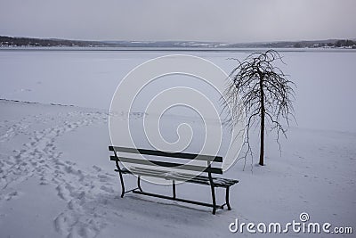 Frozen Skaneateles Lake during the winter months Stock Photo