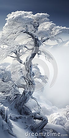 Frozen In Space: Capturing The Beauty Of A Tree In A Blizzard Stock Photo