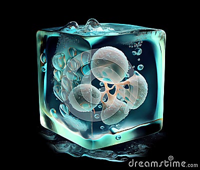 Frozen spermatozoids in ice cube, created with generative AI Stock Photo